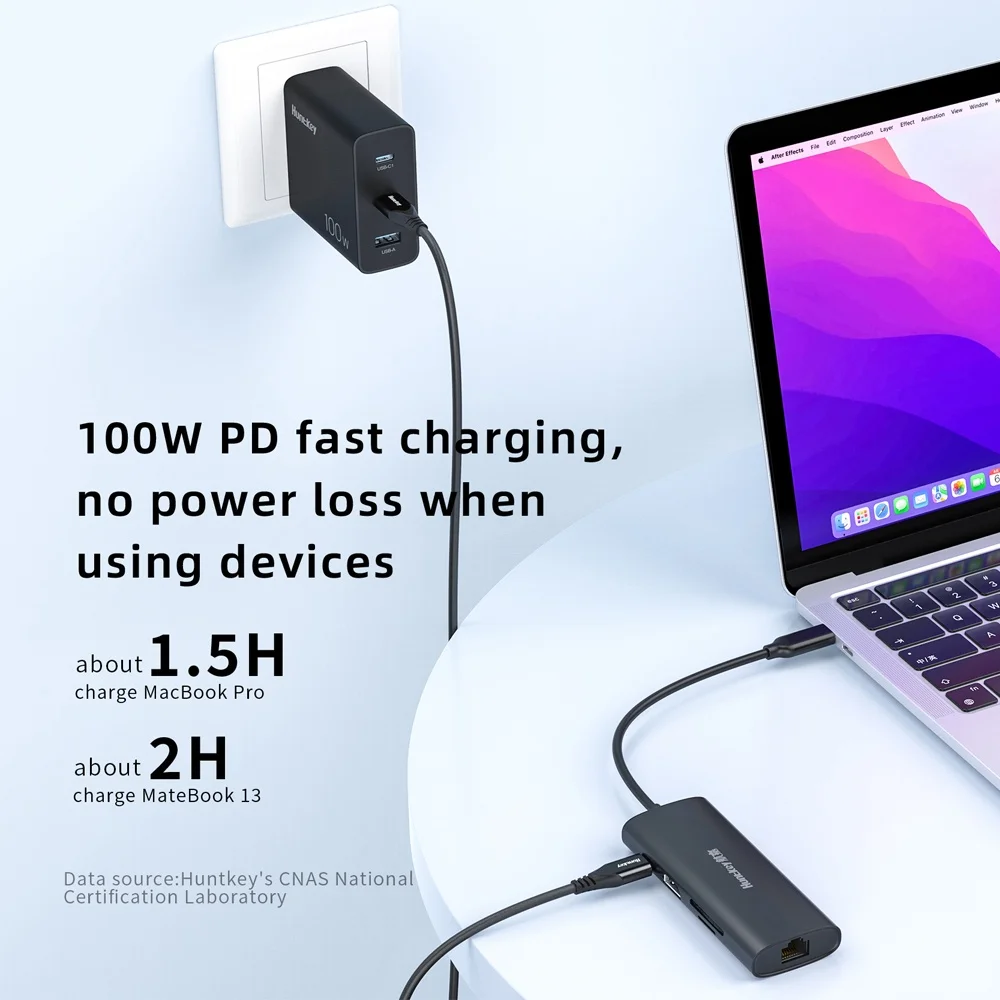 Imagem 5 de 5 do produto Hub Usb C Huntkey 8 In 1 Pd 100w HDMI 4k/30hz Preto