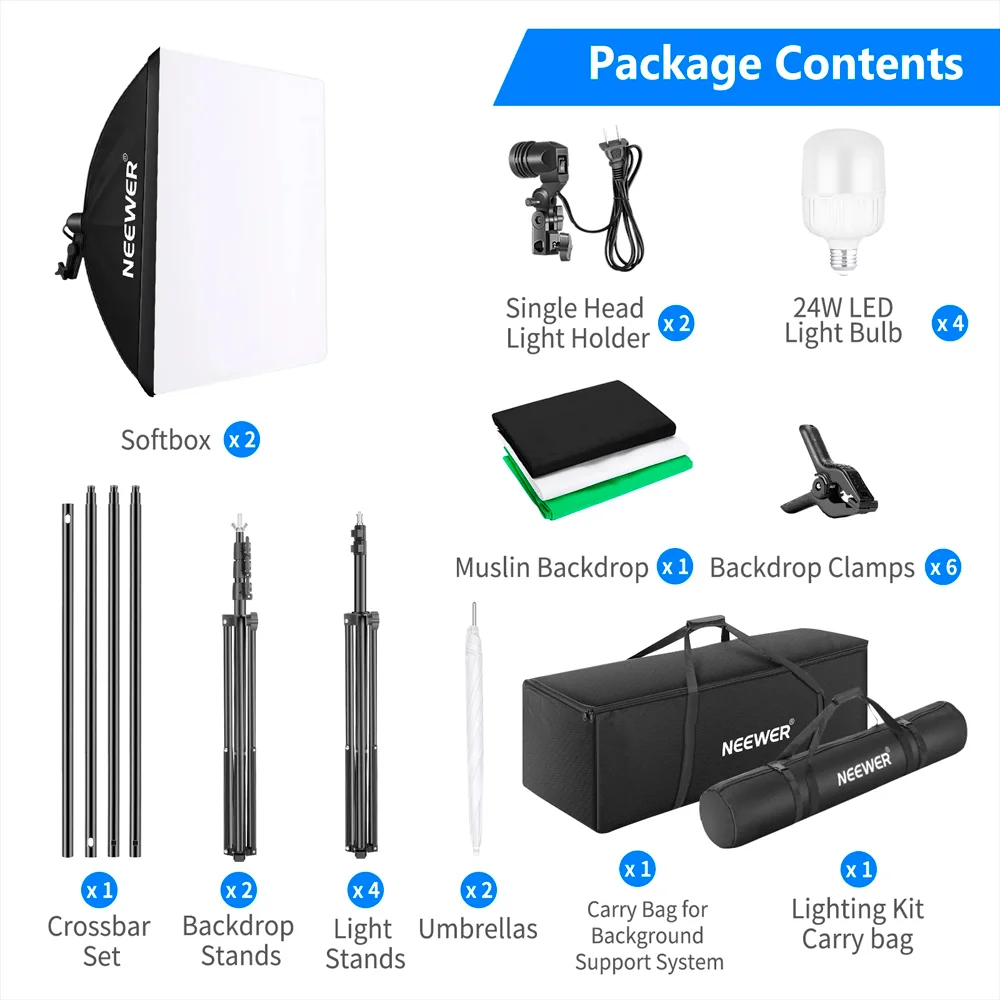 Imagem 4 de 5 do produto Kit De Iluminação Neewer Para Estúdio Foto Vídeo Preto