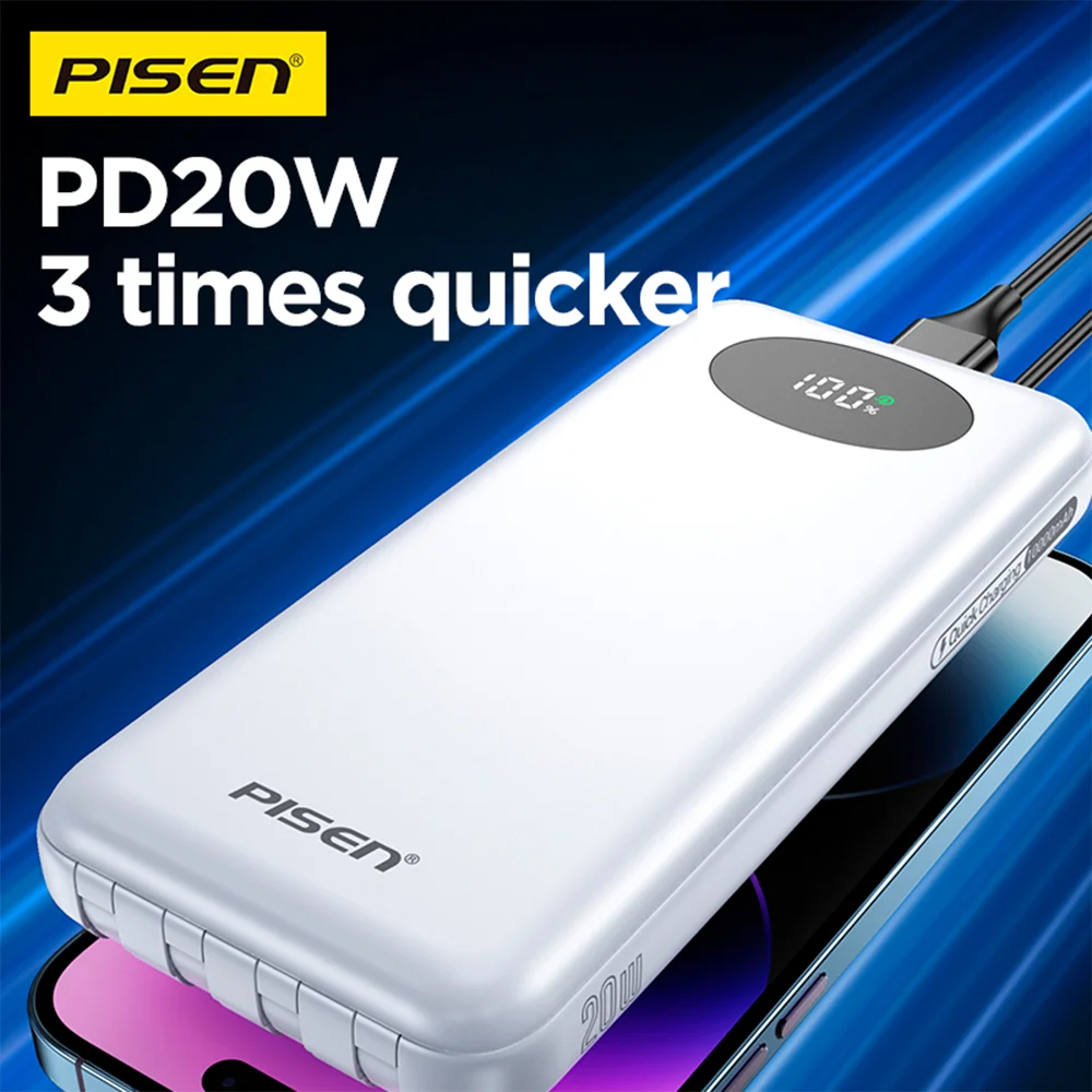 Imagem 2 de 5 do produto Power Bank Bateria Portátil Pisen 4in1 10000mah Branca