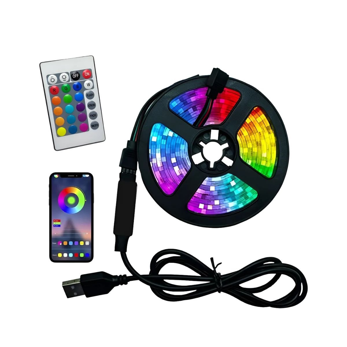 Fita De LED Usb RGB 16 Cores 10 Metros 5v Com Controle E Controle Por Musica 7004
