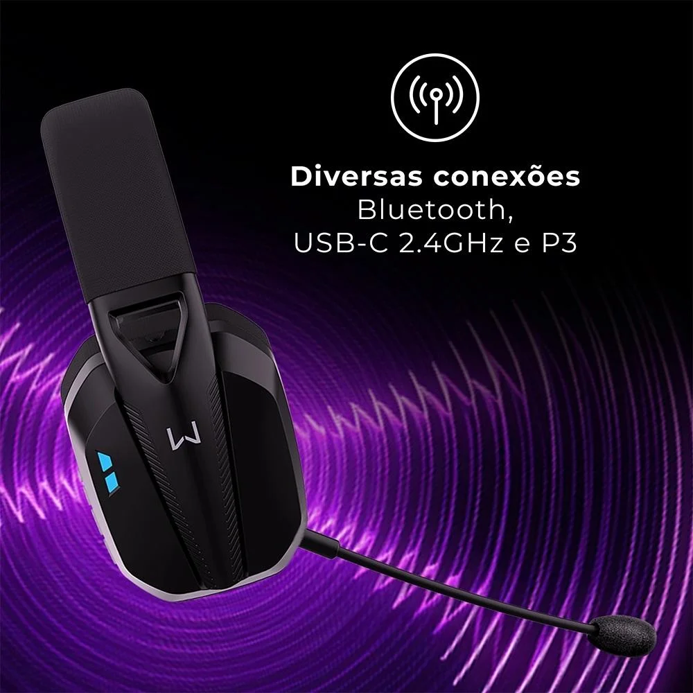Imagem 3 de 5 do produto Fone Headset Gamer Sem Fio Warrior Balder Preto, Tri Mode, Bluetooth, P3, Ph704