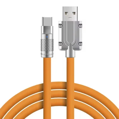 Cabo Usb C 120w Silicone Turbo Nao Quebra Resistente Laranja