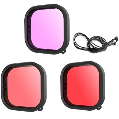 Kit com 3 Filtros de Mergulho Compatível com a GoPro Hero 9 10 11 12 13 Black Original e Brcshop + Cordão Segurança