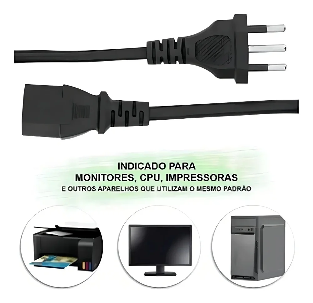Imagem 2 de 4 do produto Cabo De Força Para Cpu Ou Caixa Som