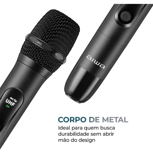 Imagem 2 de 5 do produto Microfone Aiwa Duplo Wireless C/ Bateria Aws-mic-01 Bivolt