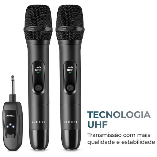 Imagem 4 de 5 do produto Microfone Aiwa Duplo Wireless C/ Bateria Aws-mic-01 Bivolt