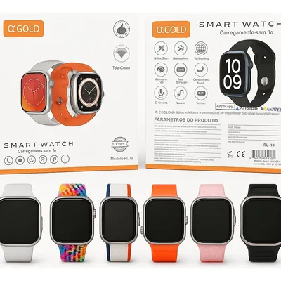 Relógios Smartwatch Inteligente A'gold Rl-18 C/6 Pulseiras Caixa Prateado Pulseira 6 Bisel Preto Desenho Da Pulseira Mesh