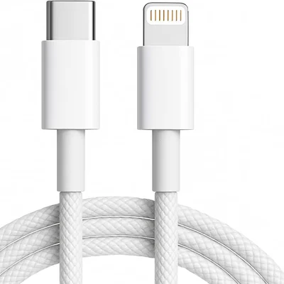 Cabo Carregador Turbo 1 Metro Trançado De Nylon Branco Compatível Com Iphone 14/13/12/11/xr/xs/8/7/se/certificado Premium