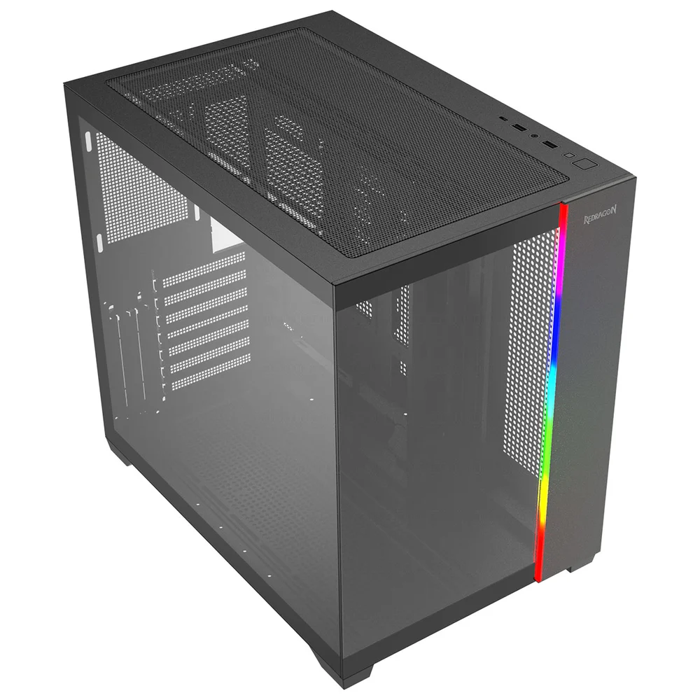 Imagem 2 de 5 do produto Gabinete Gamer Mid Tower Sem Fan Sem Fonte Ca-614b Tesseract RGB Preto Redragon