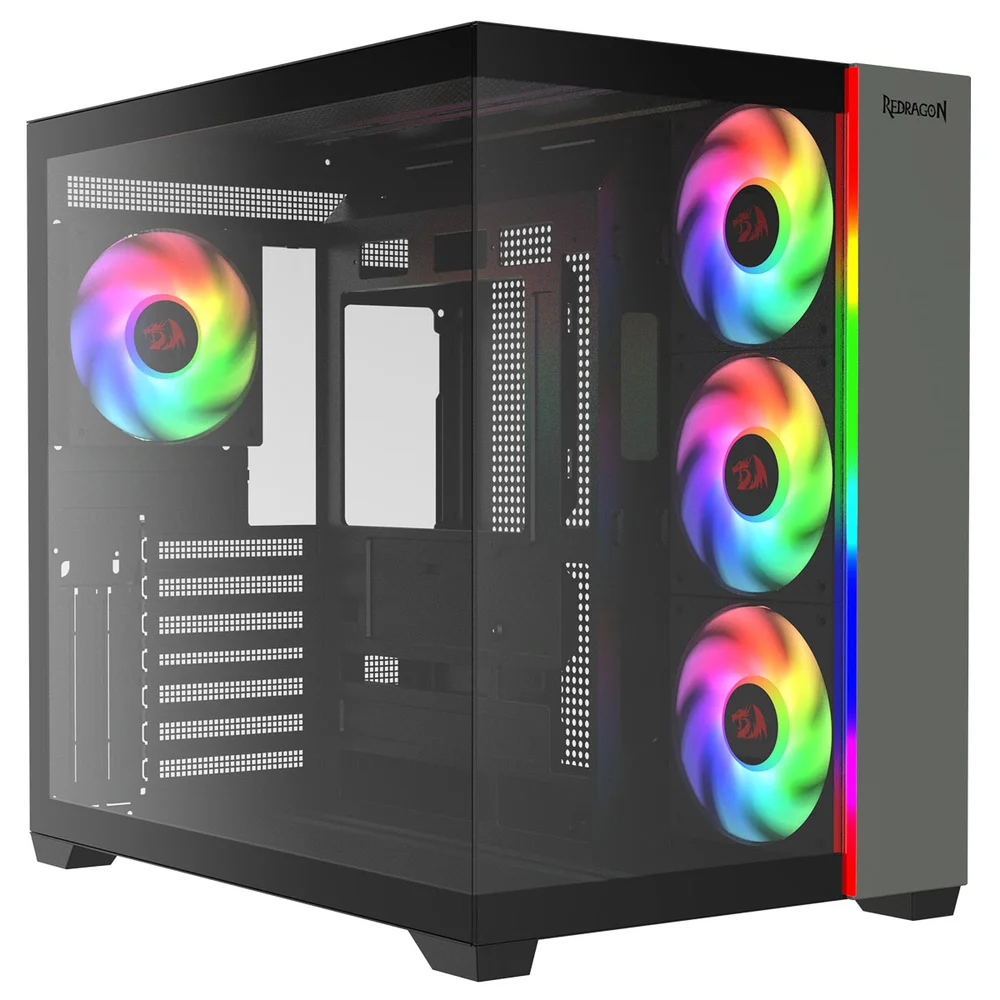 Imagem 3 de 5 do produto Gabinete Gamer Mid Tower Sem Fan Sem Fonte Ca-614b Tesseract RGB Preto Redragon