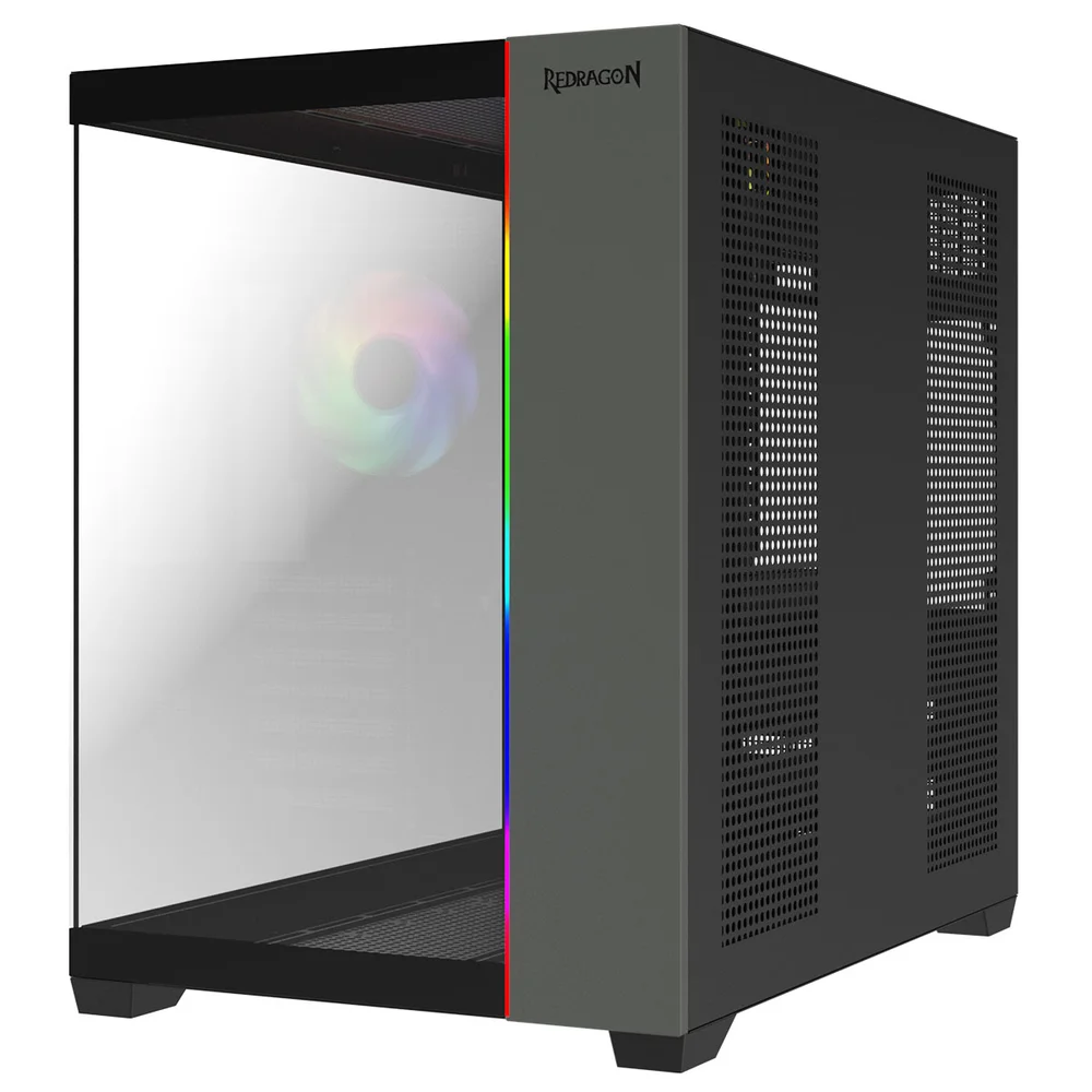 Imagem 5 de 5 do produto Gabinete Gamer Mid Tower Sem Fan Sem Fonte Ca-614b Tesseract RGB Preto Redragon