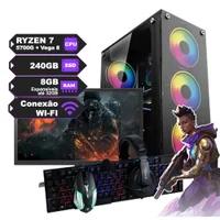PC Gamer Completo Ryzen 7 5700g c/ Placa De Vídeo Integrada Vega 8, SSD 240GB, Ram 8gb, Wi-Fi, Fonte 500W e Monitor De 20”