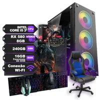 "Setup Gamer Completo Intel I5 3th, Rx 580 de 8GB, SSD 240GB, RAM 16GB, Monitor 20"", Wi-Fi e Cadeira"