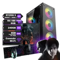 PC Gamer Completo Ryzen 5 5600GT, Placa De Vídeo Rx580 8GB, SSD 240GB, Ram 8gb, Wi-Fi, Fonte 600W E Monitor De 20”