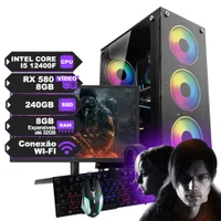 Pc Gamer Completo Intel Core I5 12º 12400F, Placa de Vídeo RX 580 de 8GB, SSD 240GB, Ram 8GB e Wi-Fi