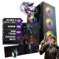 PC Gamer Completo Ryzen 5600gt c/ Placa De Vídeo Integrada Vega 7, SSD 240GB, Ram 8gb, Wi-Fi, Fonte 500W e Monitor de 20”