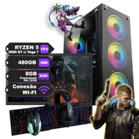PC Gamer Completo Ryzen 5600gt c/ Placa De Vídeo Integrada Vega 7, SSD 480GB, Ram 8gb, Wi-Fi, Fonte 500W e Monitor de 20”