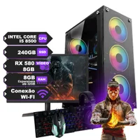 PC Gamer Completo Intel Core i5 de 8º, Placa de Vídeo Rx580 de 8GB, SSD 240GB, Ram 8gb, Wi-Fi e Monitor De 20”
