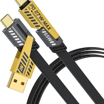 Cabo 4 Em 1 65w – Entradas Usb-c/usb-a E Saídas Usb-c/lightning, 1 M, Nylon Trançado, Carregamento Rápido