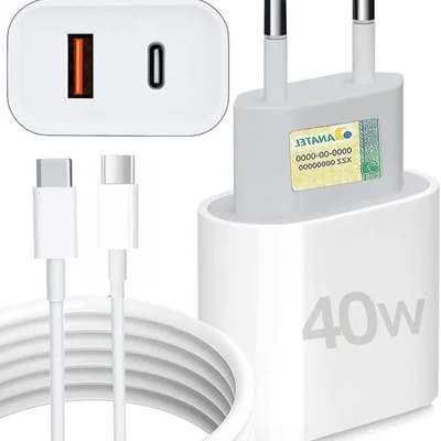 Carregador Tipo C Turbo 40w Porta Dupla + Cabo Usb C, Compatível Com Todos Dispositivos, Android Samsung, Motorola, Xiaomi, Iphone 15/16 Ios Linha Pre