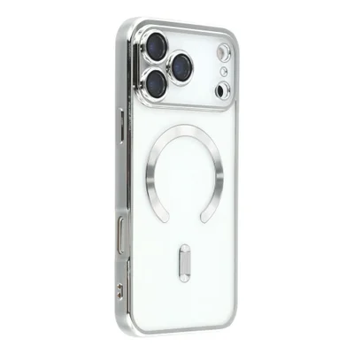 Capa Magnética Compatível com Magsafe para o iPhone 17 Pro - Proteção Completa nas Lentes das Câmeras e Carregamento por Aproximação Cor: Prata