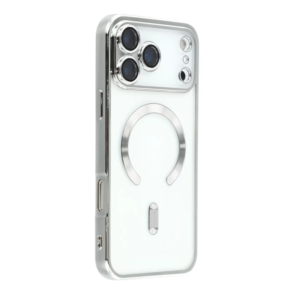 Capa Magnética Compatível com Magsafe para o iPhone 17 Pro - Proteção Completa nas Lentes das Câmeras e Carregamento por Aproximação Cor: Prata