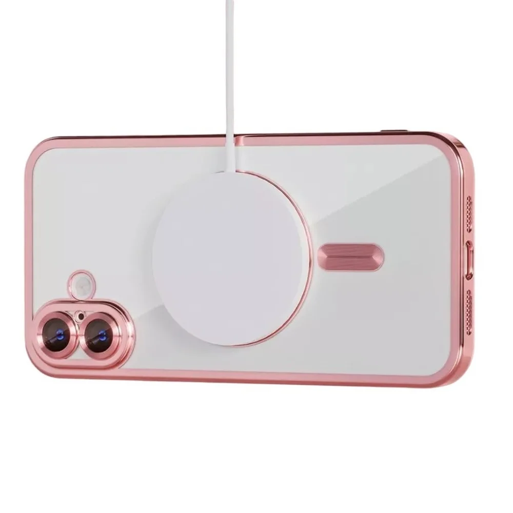 Imagem 2 de 5 do produto Capa Magnética Compatível com Magsafe para o iPhone 17 - Proteção Completa nas Lentes das Câmeras e Carregamento por Aproximação Cor: Rosé