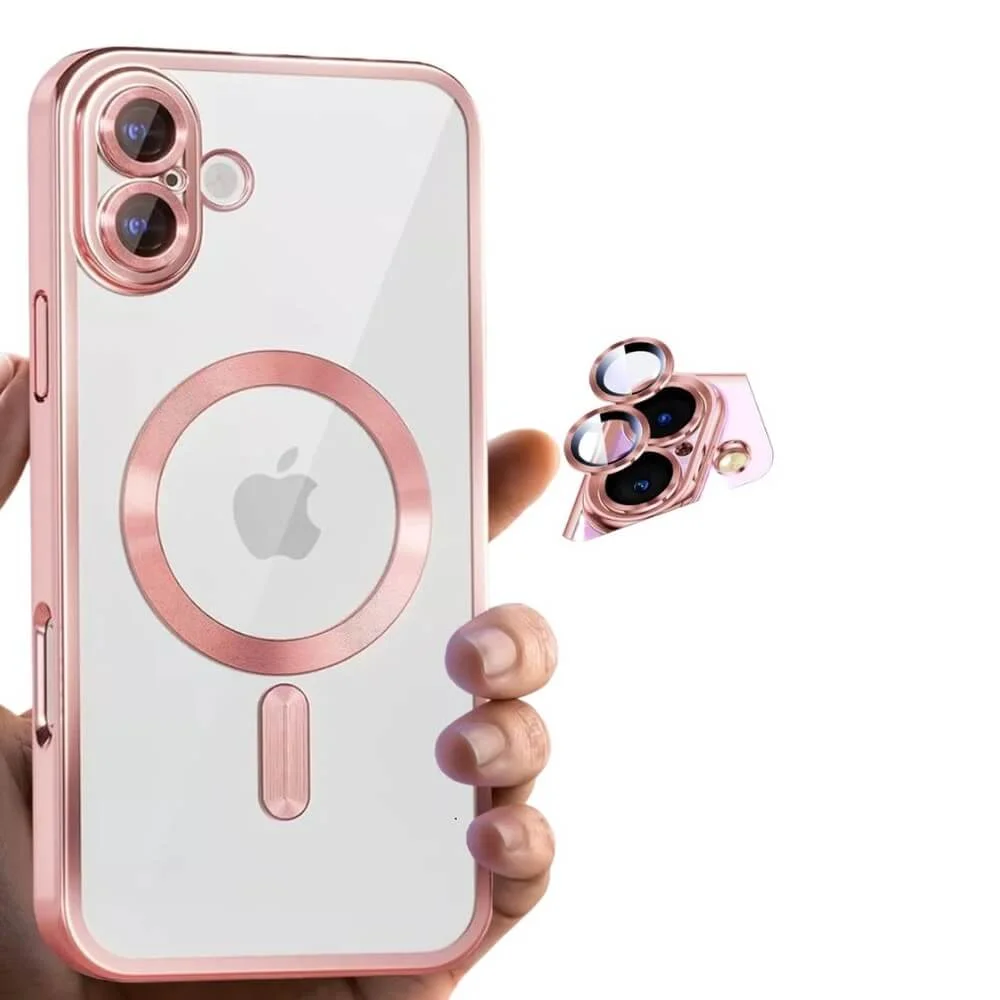 Imagem 3 de 5 do produto Capa Magnética Compatível com Magsafe para o iPhone 17 - Proteção Completa nas Lentes das Câmeras e Carregamento por Aproximação Cor: Rosé