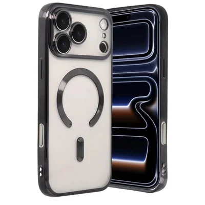 Capa Magnética Compatível com Magsafe para o iPhone 17 Pro Max - Proteção Completa nas Lentes das Câmeras e Carregamento por Aproximação Cor: Preto