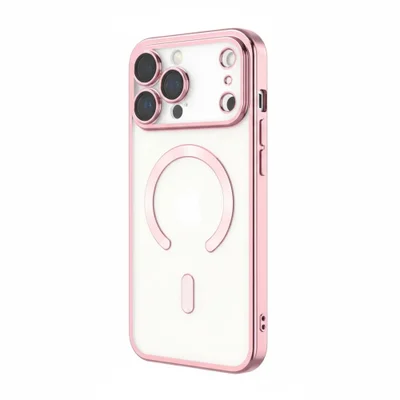 Capa Magnética Compatível com Magsafe para o iPhone 17 Pro Max - Proteção Completa nas Lentes das Câmeras e Carregamento por Aproximação Cor: Rosé