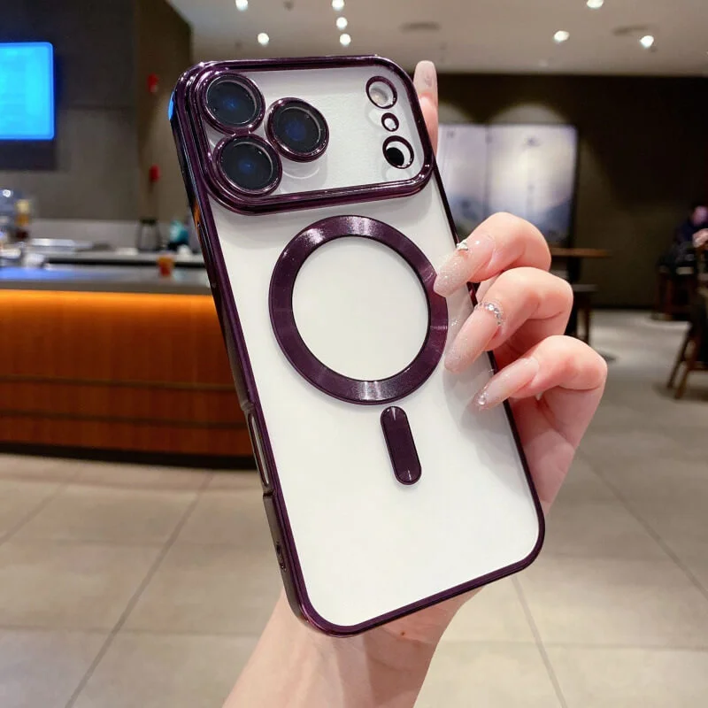 Imagem 4 de 5 do produto Capa Magnética Compatível com Magsafe para o iPhone 17 Pro - Proteção Completa nas Lentes das Câmeras e Carregamento por Aproximação Cor: Vinho