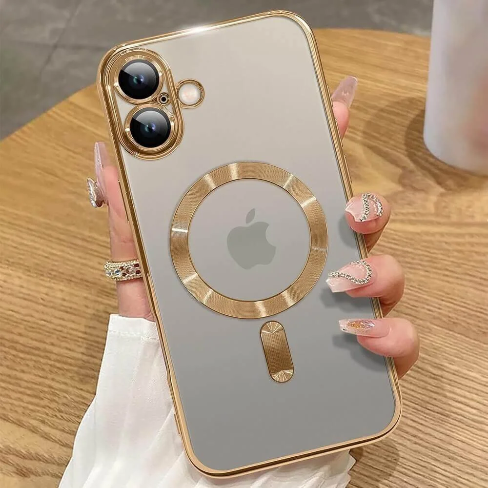 Imagem 4 de 5 do produto Capa Magnética Compatível com Magsafe para o iPhone 17 - Proteção Completa nas Lentes das Câmeras e Carregamento por Aproximação Cor: Dourado