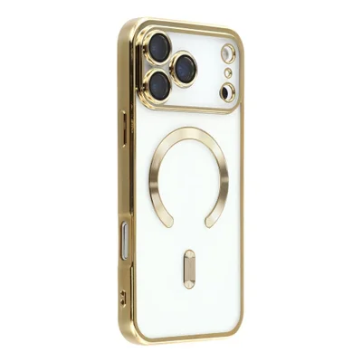 Capa Magnética Compatível com Magsafe para o iPhone 17 Pro - Proteção Completa nas Lentes das Câmeras e Carregamento por Aproximação Cor: Dourado
