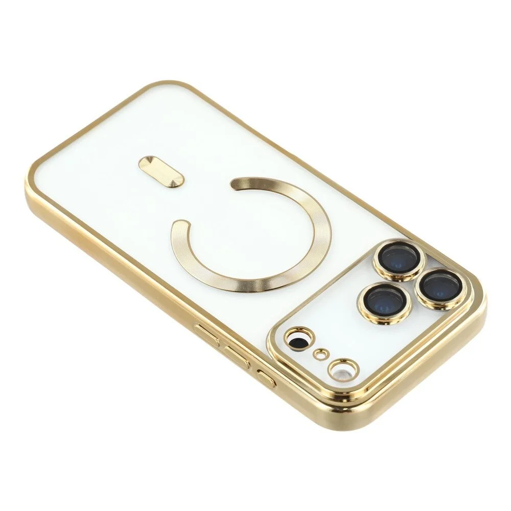 Imagem 2 de 5 do produto Capa Magnética Compatível com Magsafe para o iPhone 17 Pro - Proteção Completa nas Lentes das Câmeras e Carregamento por Aproximação Cor: Dourado