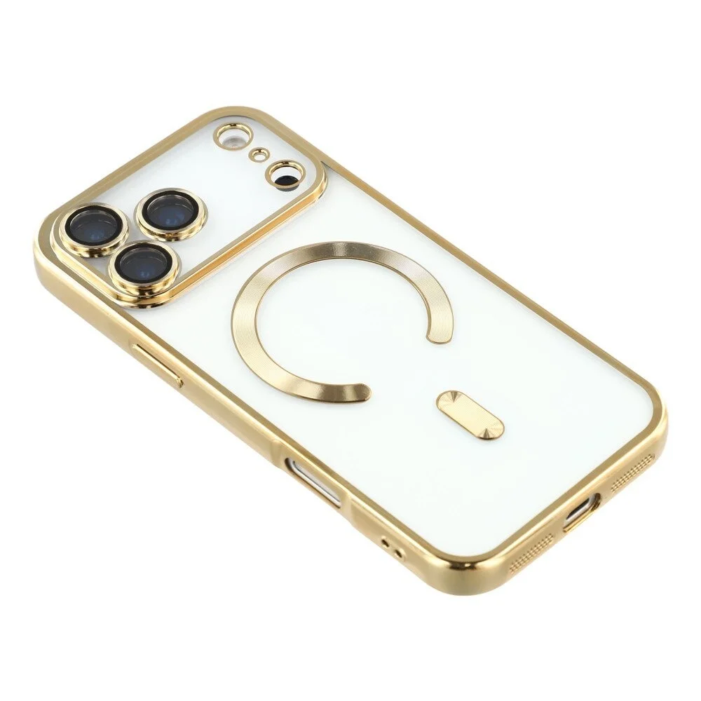 Imagem 3 de 5 do produto Capa Magnética Compatível com Magsafe para o iPhone 17 Pro - Proteção Completa nas Lentes das Câmeras e Carregamento por Aproximação Cor: Dourado