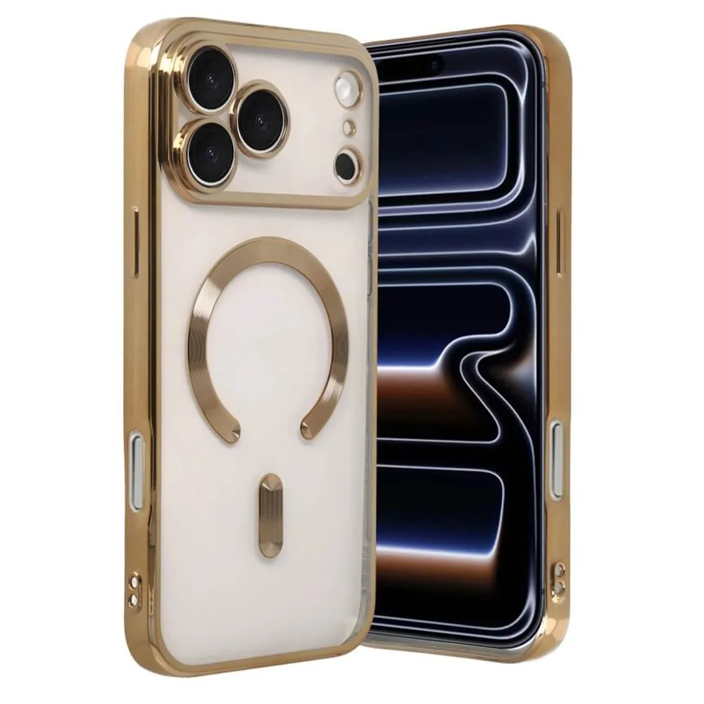 Imagem 5 de 5 do produto Capa Magnética Compatível com Magsafe para o iPhone 17 Pro - Proteção Completa nas Lentes das Câmeras e Carregamento por Aproximação Cor: Dourado