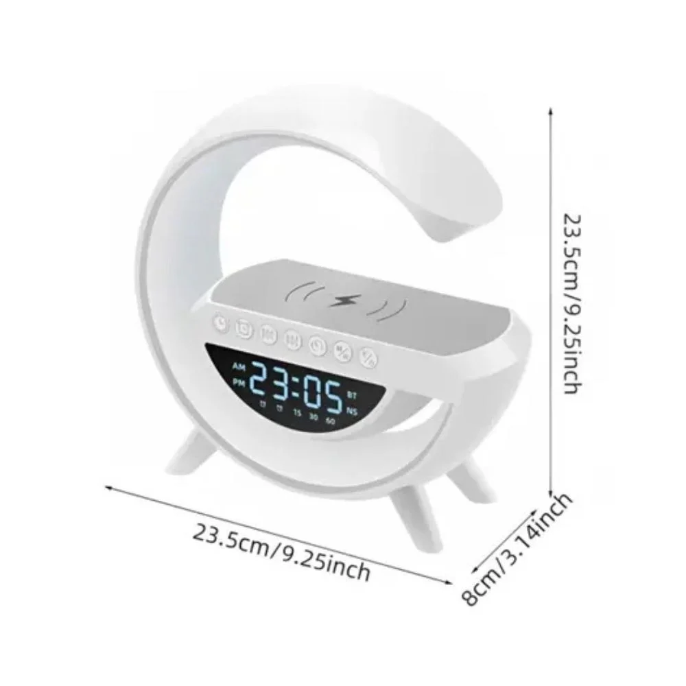 Imagem 3 de 5 do produto Luminaria LED G Com Caixa De Som Bluetooth, Relogio E Carregador De Inducao Branca
