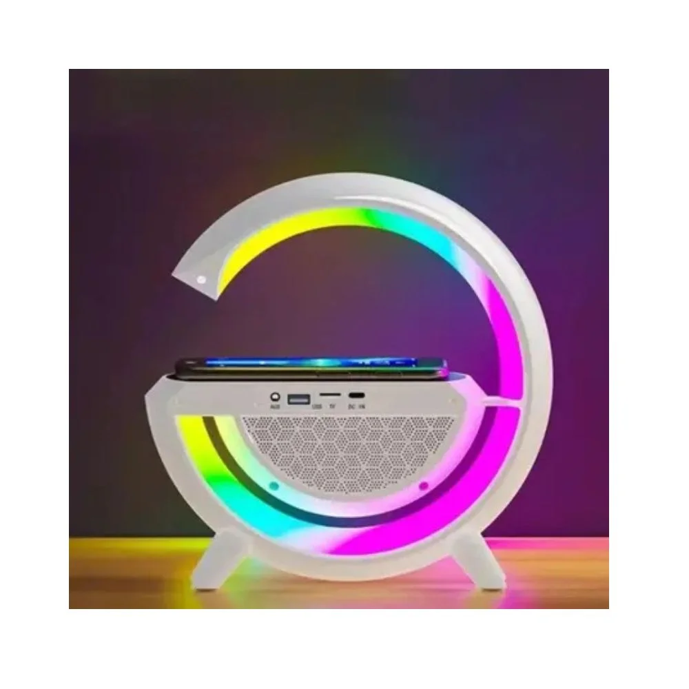 Imagem 4 de 5 do produto Luminaria LED G Com Caixa De Som Bluetooth, Relogio E Carregador De Inducao Branca