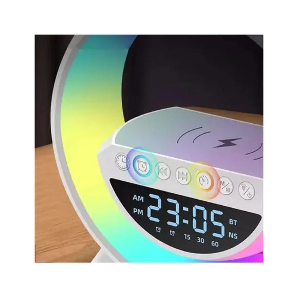 Imagem 5 de 5 do produto Luminaria LED G Com Caixa De Som Bluetooth, Relogio E Carregador De Inducao Branca