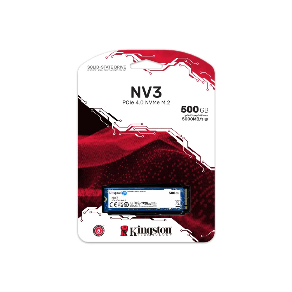 Imagem 4 de 5 do produto SSD 500gb Kingston Nv3 M.2 2280 PCie 4.0 Nvme - Leitura / Gravação 5000/3000 Mb/s,