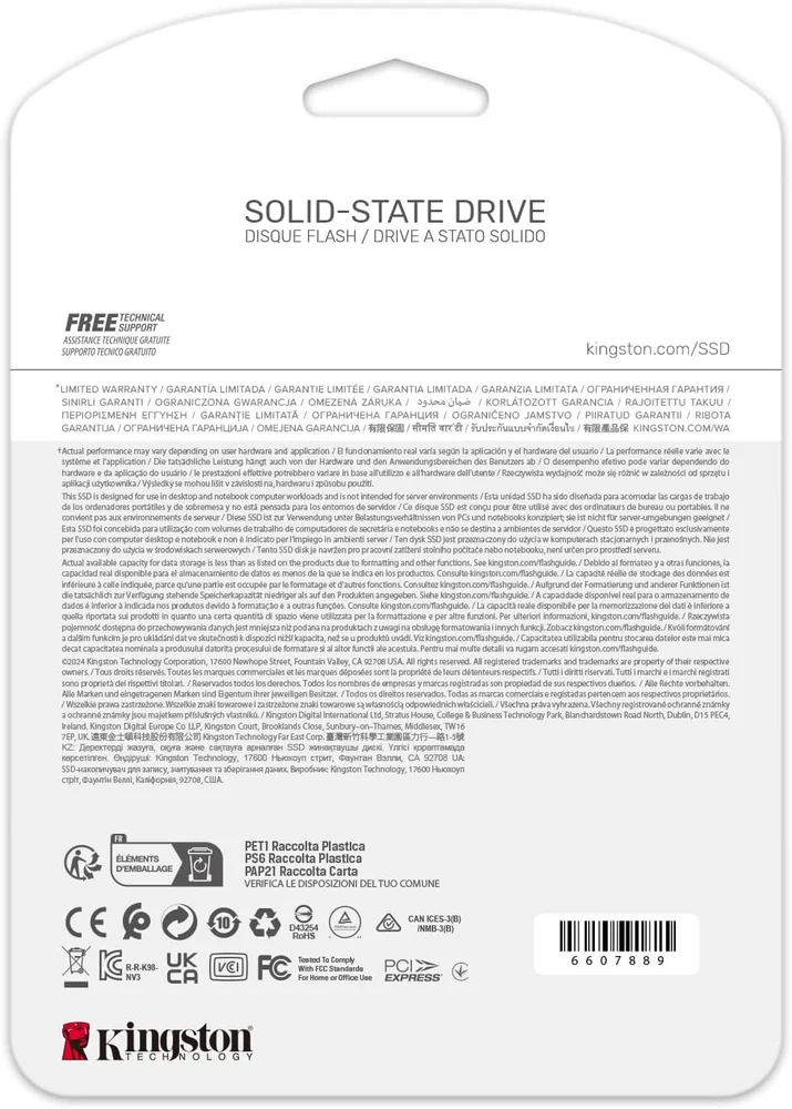Imagem 5 de 5 do produto SSD 500gb Kingston Nv3 M.2 2280 PCie 4.0 Nvme - Leitura / Gravação 5000/3000 Mb/s,