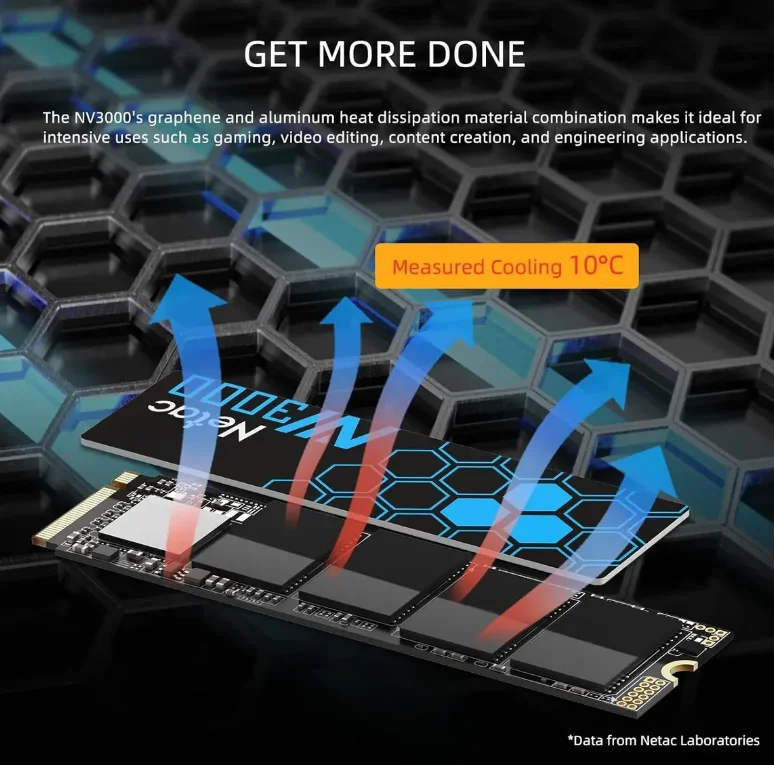 Imagem 3 de 5 do produto SSD Netac NV3000, 500GB, M.2 NVMe, 2280, Leitura 3100MBs e Gravação 2100MBs,