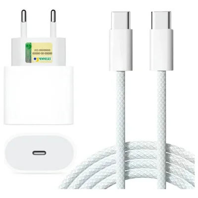 Fonte + Cabo Para Iphone 15 16 17 Plus Pro Max Usb-c Turbo Branco