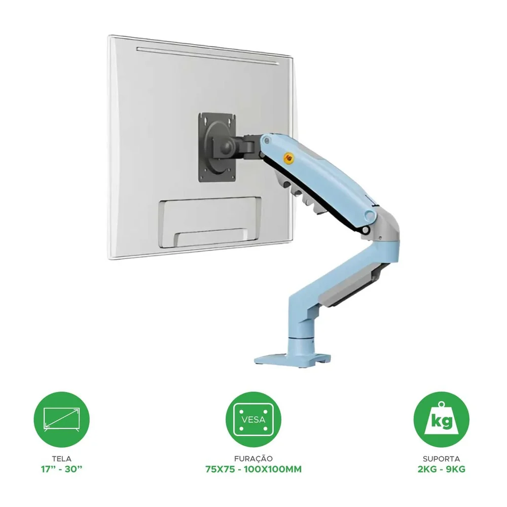 Imagem 4 de 5 do produto Suporte De Monitor Pistao A Gás Articulado 17" A 30" Azul