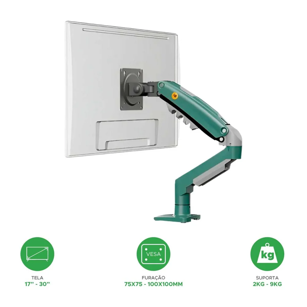 Imagem 4 de 4 do produto Suporte De Monitor Pistao A Gás Articulado 17" A 30" Verde