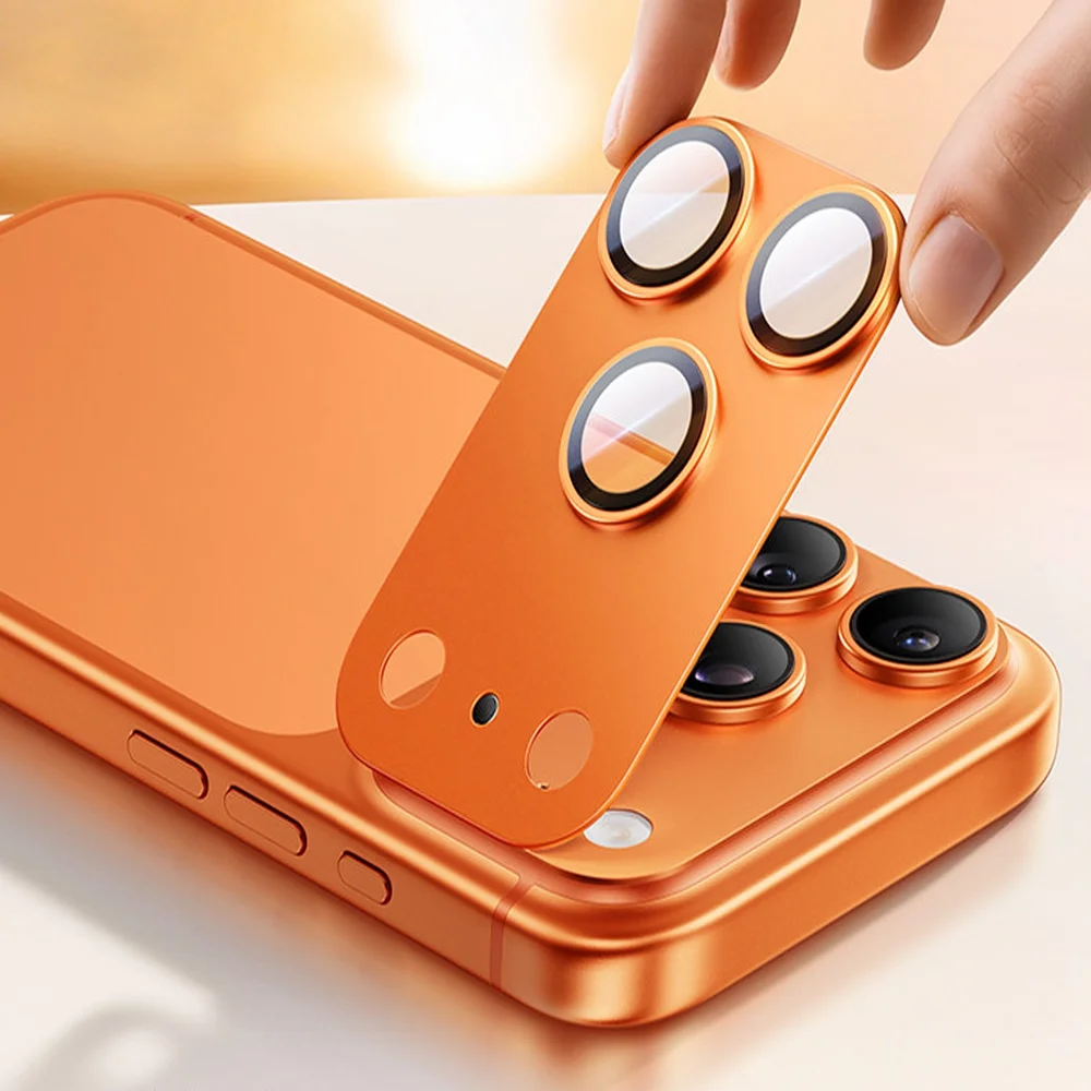 Imagem 2 de 5 do produto Película De Câmera Traseira Alumínio Lente Vidro Temperado Compatível Com Iphone 17 Pro Max Cor:laranja;tamanho:iphone 1