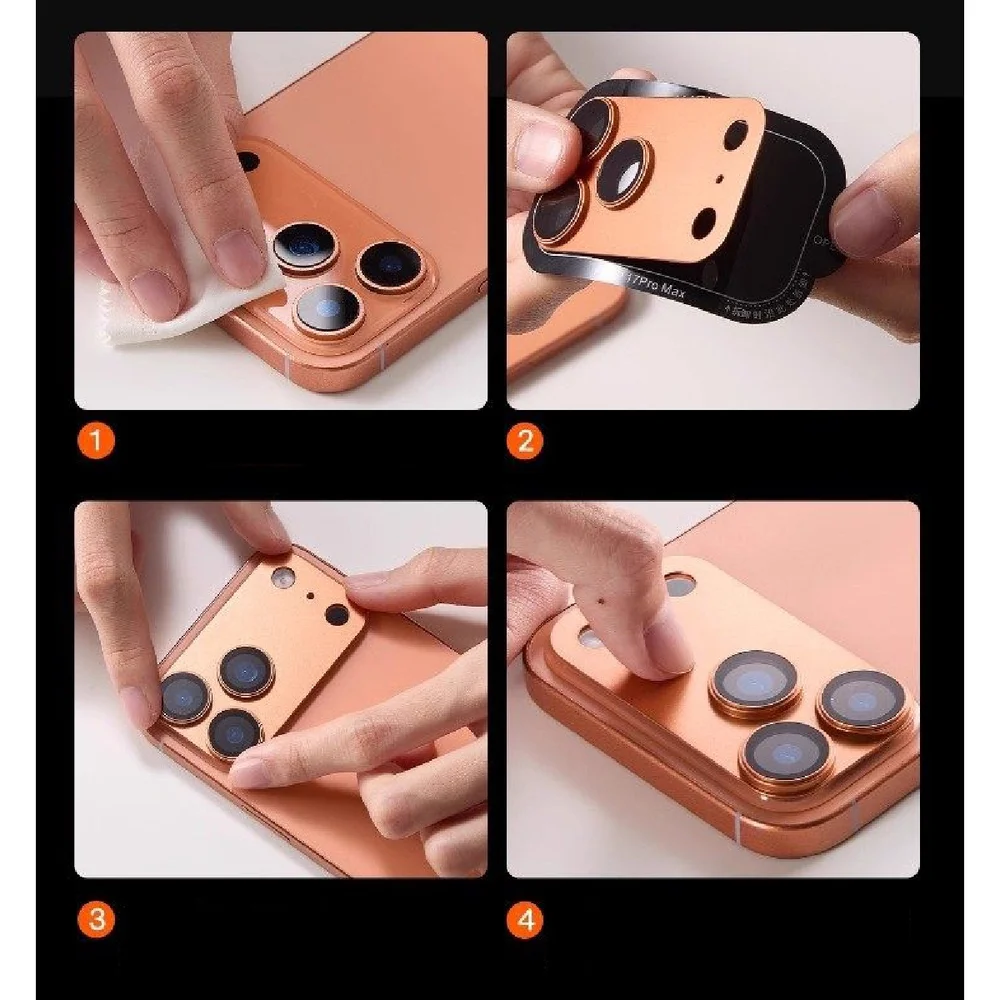 Imagem 5 de 5 do produto Película De Câmera Traseira Alumínio Lente Vidro Temperado Compatível Com Iphone 17 Pro Max Cor:laranja;tamanho:iphone 1