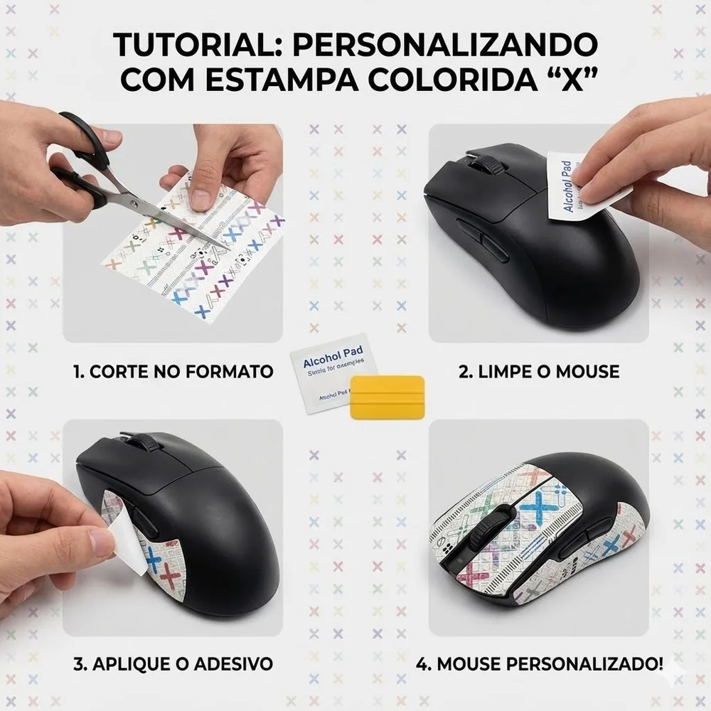 Adesivo Grip Universal P/ Mouse Gamer Branca C/ X Colorida Adesivo Grip Universal P/ Mouse Gamer Branca C/ X Colorida