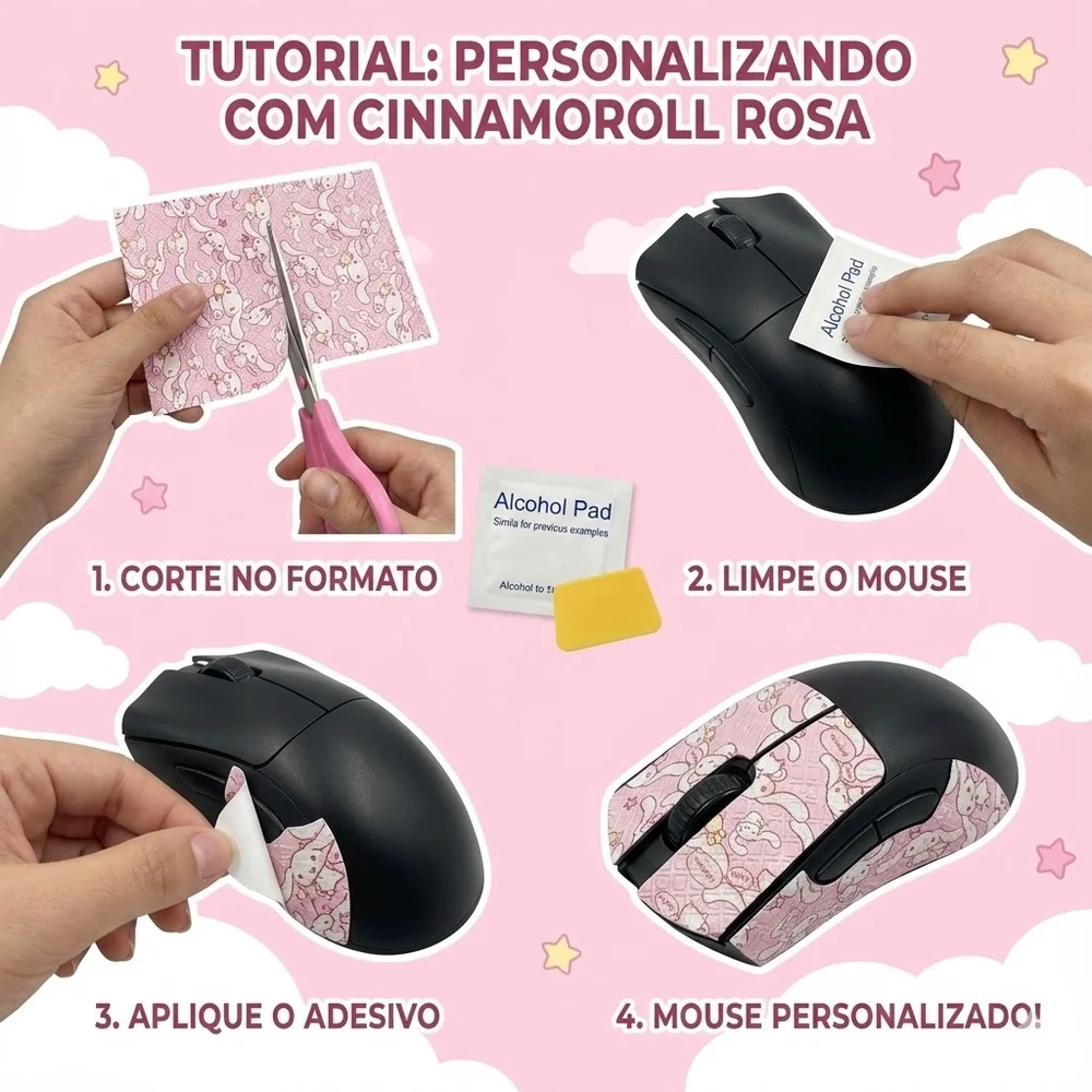 Imagem 2 de 4 do produto Adesivo Grip Universal P/ Mouse Gamer Cinnamoroll Rosa