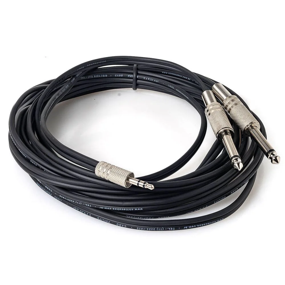 Imagem 2 de 4 do produto Cabo P2 Estéreo Para 2 P10 Mono 5 Metros 5 Mt